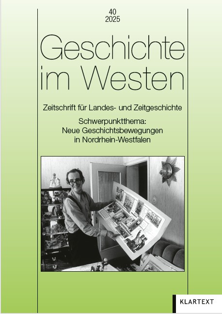 Titel der Zeitschrift und Bild mit einem Mann, der ein Plakat hochhält